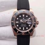 Swiss ETA2836 Rolex Submariner Rose Gold Rubber Strap Watch 40mm